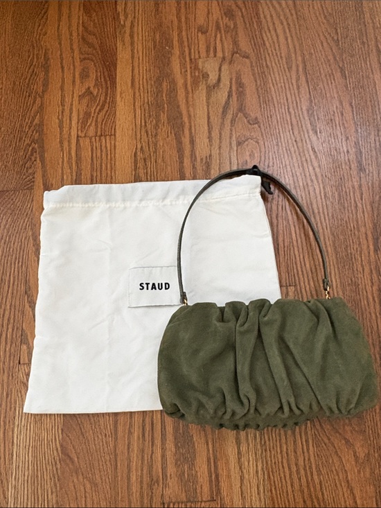 STAUD Handbags - STAUD Olive Green Suede Ruched bag
